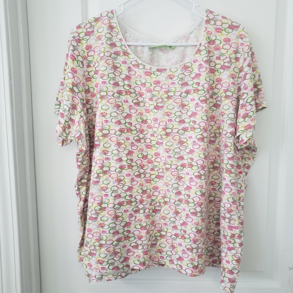 3/$20 Fresh pink/green/yellow print tshirt sz 2x